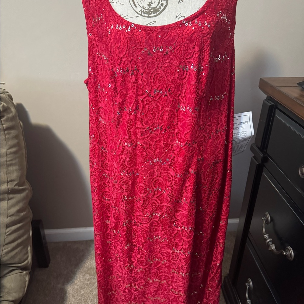 Roaman's sparkling red Lace dress for Christmas party or a wedding. Never worn!